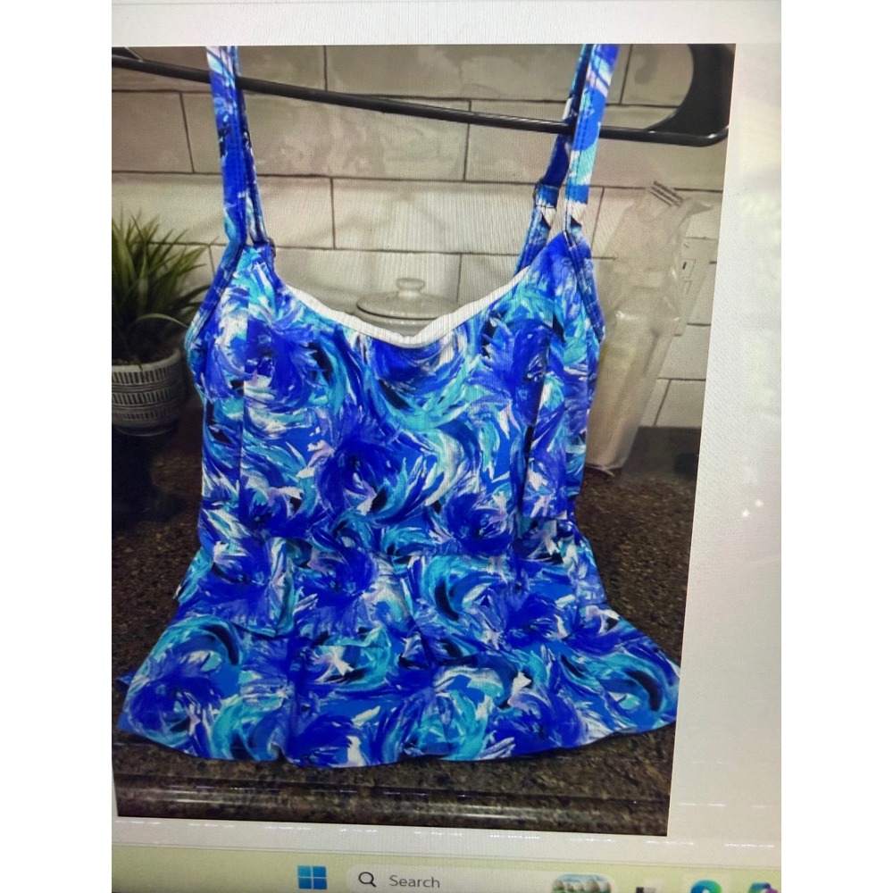 Kim Rogers Womens Floral Ruffle Tankini Swim Top Size Large Adjustable Strap
